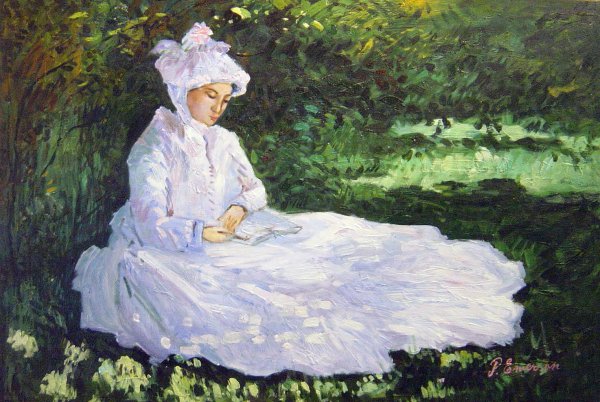 Woman Reading. The painting by Claude Monet