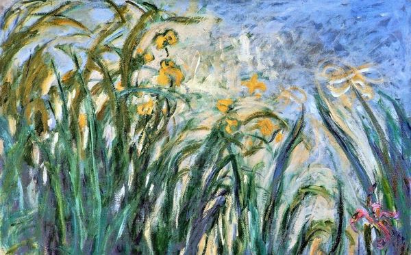 Yellow Irises and Malva. The painting by Claude Monet