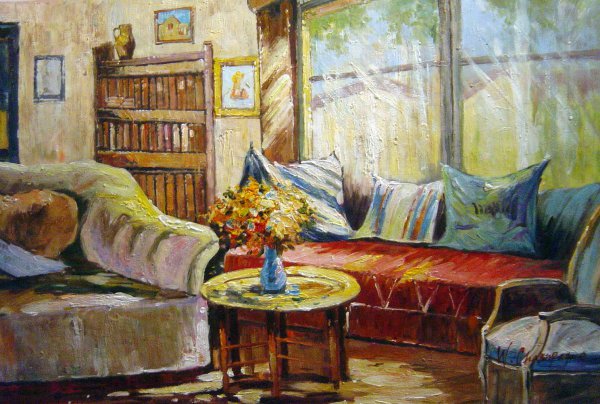 A Cottage Interior. The painting by Colin Campbell Cooper