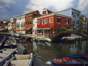 Our Originals, Colorful Burano Canal, Venice, Painting on canvas