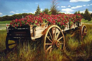 Our Originals, Colorful Flower Cart, Painting on canvas