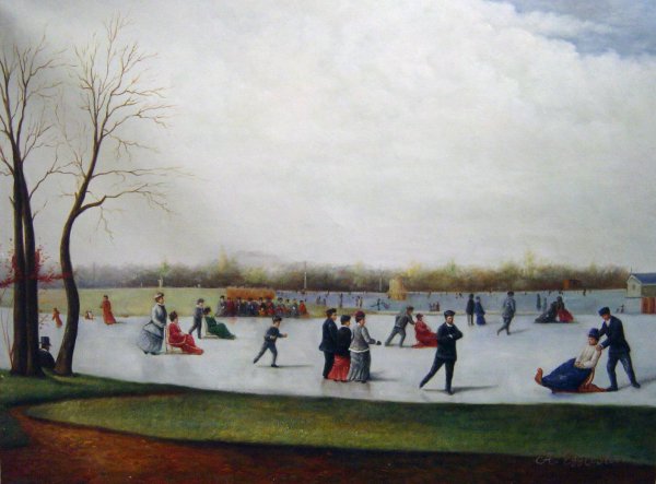 Circle Of Skaters, Bois de Boulogne. The painting by Conrad Wise Chapman