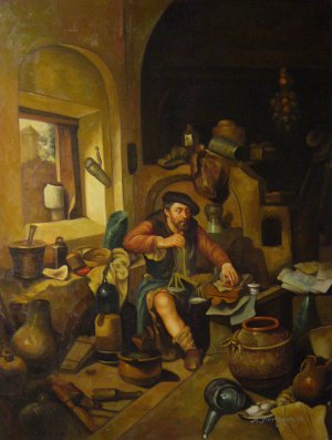 Cornelis Bega, The Alchemist, Painting on canvas