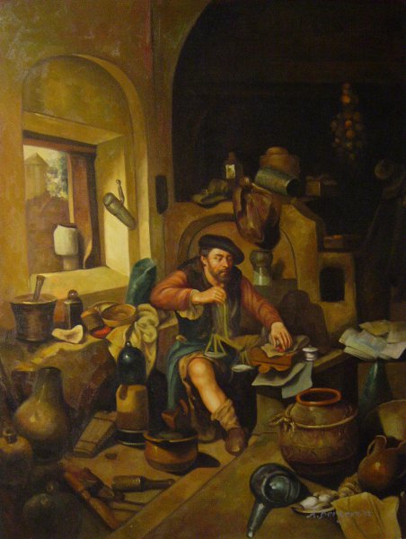 The Alchemist. The painting by Cornelis Bega