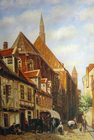Cornelis Springer, A Busy Street In Bremen, Art Reproduction