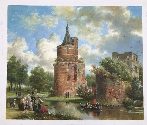 Figures at Leisure Near the Castle of Wijk Bij Duurstede Oil Painting Reproduction