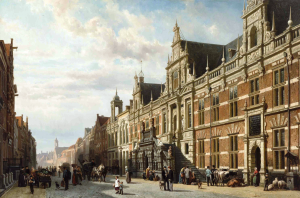 Reproduction oil paintings - Cornelis Springer - The Road to Town Hall