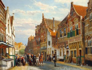 Cornelis Springer, The Wijdstraat, Oudewater in Summer, Painting on canvas
