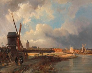 Cornelis Springer, View of The Hague, Painting on canvas