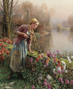Brittany Girl Fishing, Daniel Ridgway Knight, Art Paintings