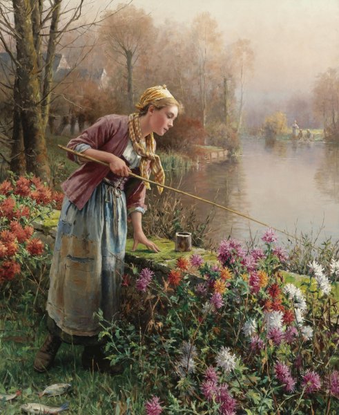 Brittany Girl Fishing. The painting by Daniel Ridgway Knight