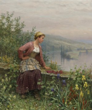 Reproduction oil paintings - Daniel Ridgway Knight - Brittany Girl Overlooking a Stream