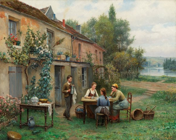 Coffee in the Garden. The painting by Daniel Ridgway Knight