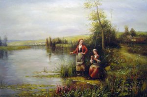 Reproduction oil paintings - Daniel Ridgway Knight - Country Women Fishing On A Summer Afternoon