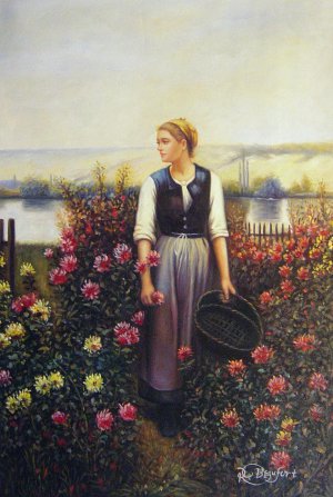 Girl with a Basket in a Garden, Daniel Ridgway Knight, Art Paintings