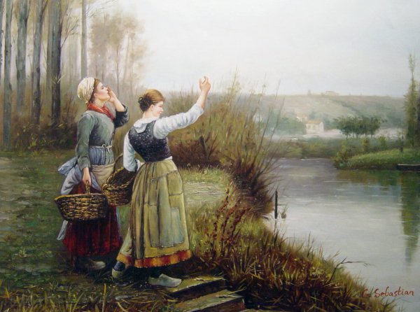 Hailing The Ferry. The painting by Daniel Ridgway Knight
