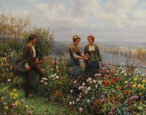 Daniel Ridgway Knight, In the Garden, Painting on canvas