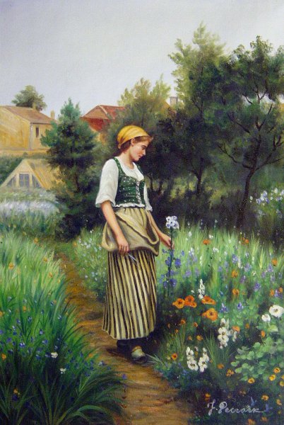 In the Garden. The painting by Daniel Ridgway Knight