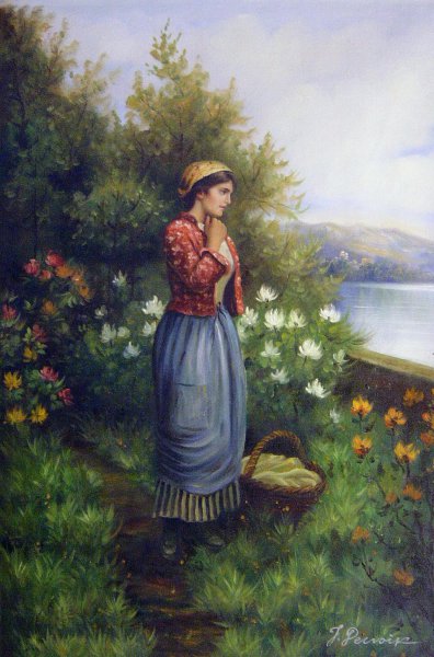 Julia On The Terrace. The painting by Daniel Ridgway Knight