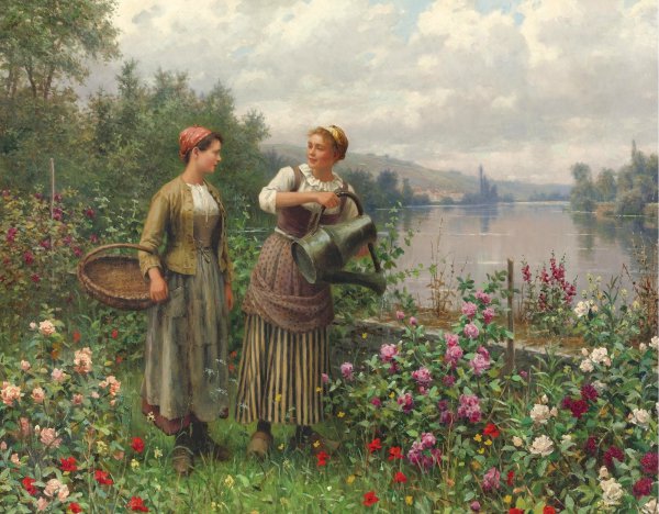 Madeleine and Maria on the Terrace. The painting by Daniel Ridgway Knight