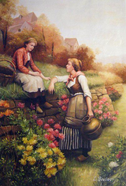 Marie and Diane. The painting by Daniel Ridgway Knight