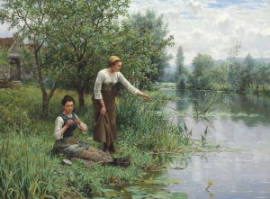 Daniel Ridgway Knight, Two Women Fishing, Art Reproduction