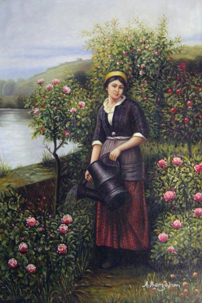 Watering the Garden. The painting by Daniel Ridgway Knight