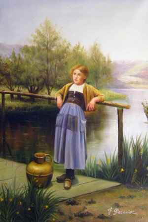 Daniel Ridgway Knight, Young Girl by a Stream, Art Reproduction
