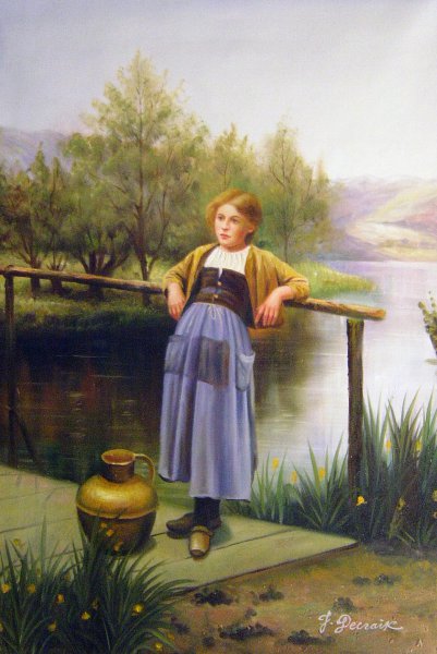Young Girl by a Stream. The painting by Daniel Ridgway Knight
