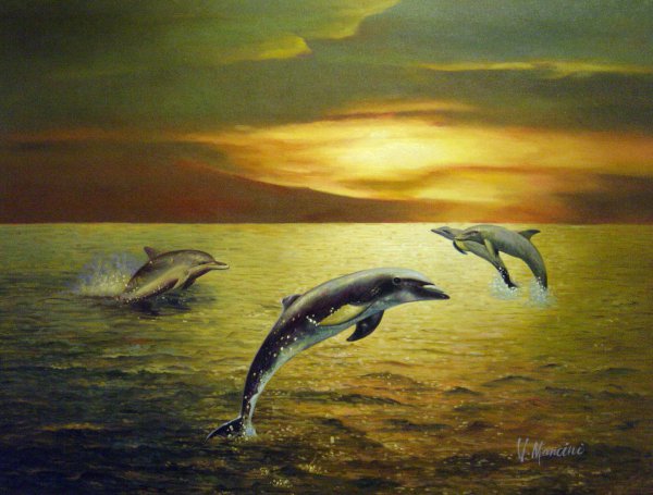 Dolphins Playing. The painting by Our Originals