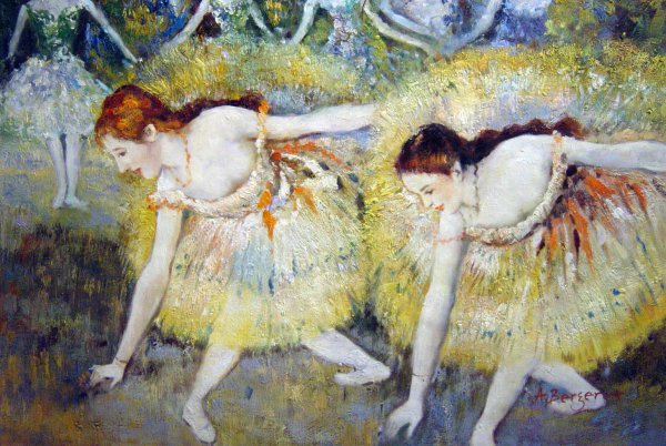 Dancers Bending Down. The painting by Edgar Degas