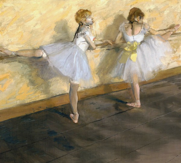 Dancers Practicing at the Barre. The painting by Edgar Degas