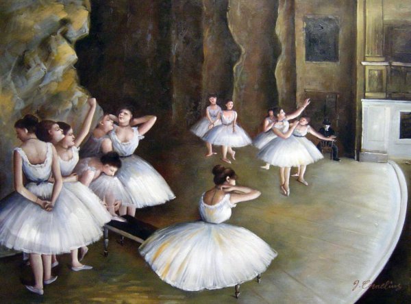 The Ballet Rehearsal On Stage. The painting by Edgar Degas