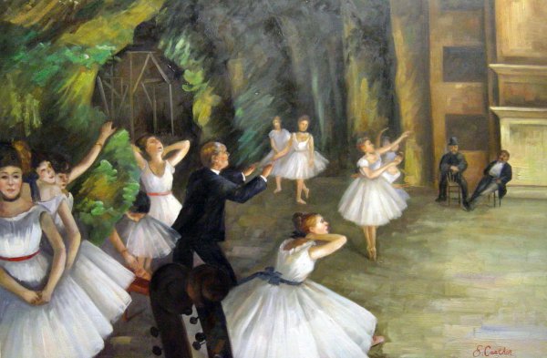 The Rehearsal Of The Ballet On Stage. The painting by Edgar Degas