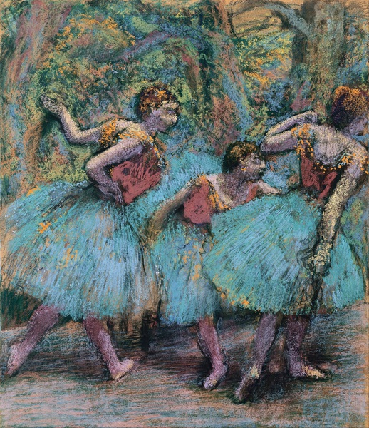 Three Dancers (Blue Tutus, Red Bodices). The painting by Edgar Degas