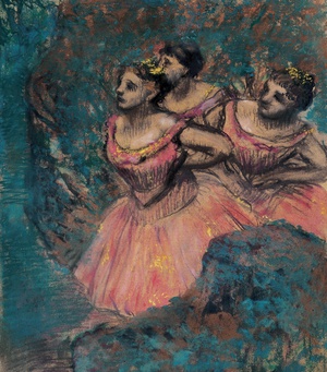 Edgar Degas, Three Dancers in Red Costume, Painting on canvas