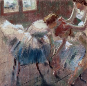 Famous paintings of Dancers: Three Dancers Preparing for Class