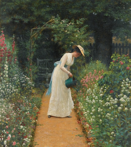 My Lady's Garden. The painting by Edmund Blair Leighton