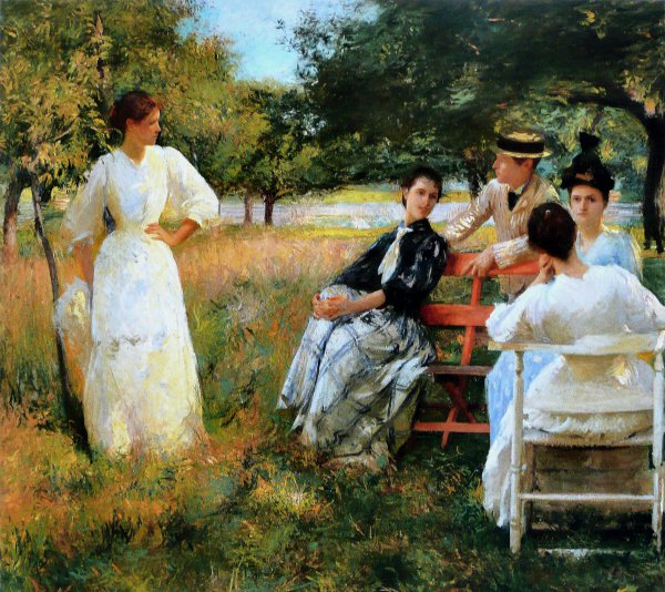 In the Orchard. The painting by Edmund Charles Tarbell