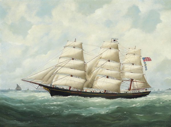 The American Ship Olive S Southard in French Waters, 1884. The painting by Edouard Adam
