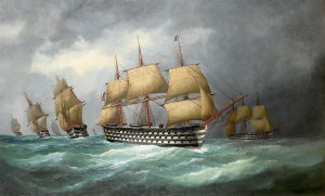 Edouard Adam, The First French Steam Battlefleet in Formation at Sea, 1884, Art Reproduction