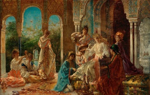 Edouard Frederic Wilhelm Richter, Attending the Favorite, Painting on canvas