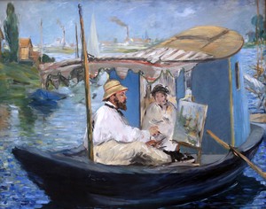 Edouard Manet, Claude Monet Painting on His Studio Boat, Art Reproduction