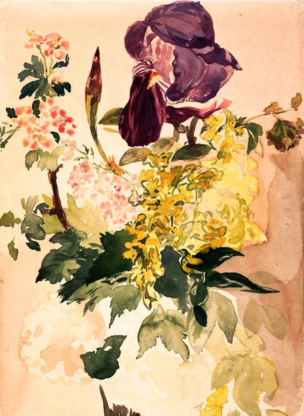 Flower Piece with Iris, Laburnum, and Geranium, 1880. The painting by Edouard Manet