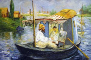 Edouard Manet, Monet Painting In His Studio Boat, Painting on canvas