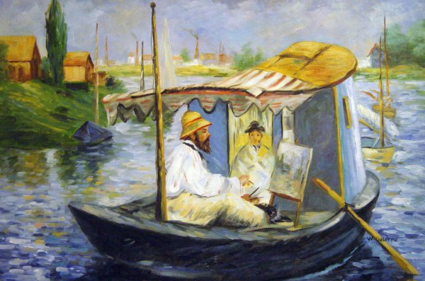 Monet Painting In His Studio Boat. The painting by Edouard Manet