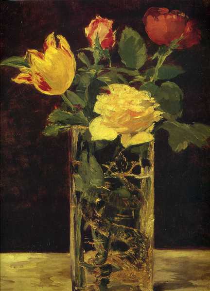 Rose and Tulip. The painting by Edouard Manet