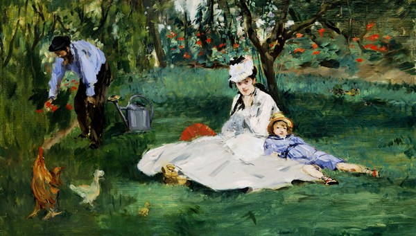 The Monet Family in Their Garden at Argenteuil. The painting by Edouard Manet