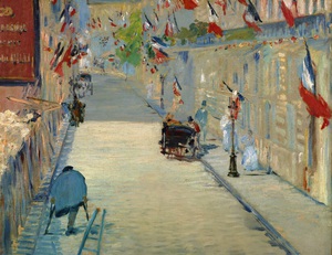 Famous paintings of Street Scenes: The Rue Mosnier with Flags