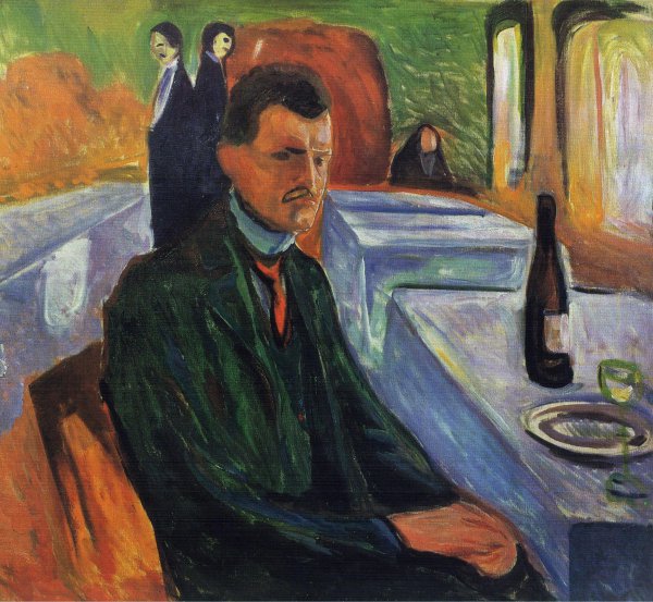 Self-Portrait with a Bottle of Wine, 1906. The painting by Edvard Munch